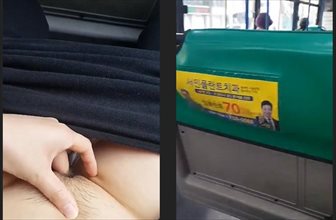 『女が公共バス車内で自慰行為』周囲を気にしながらズボン下して手まんしてる自撮り映像
