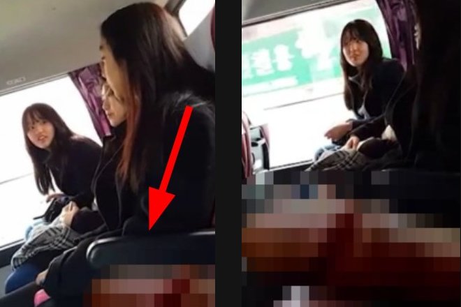 韓国人男のちん凸 /バスに乗った女子の横でぶるんぶるんチンコを見せつけてみた結果... でも全然気づいてもらえずw