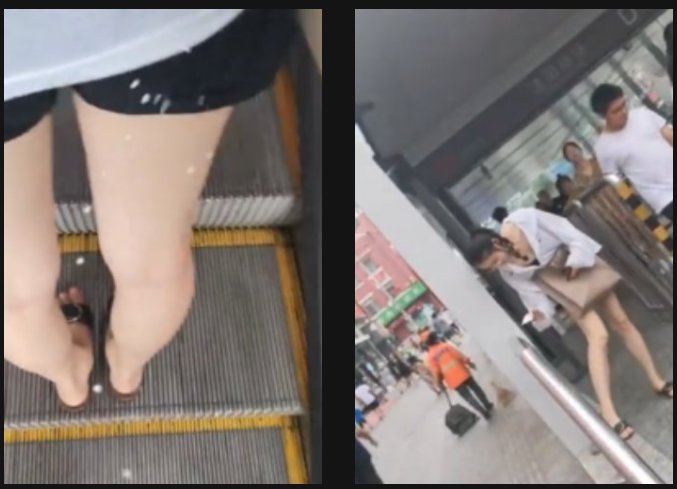 ガチの痴漢動画..中国の街中で動画撮影者の男がエスカレーターで目の前の女子大生の脚に精子をこっそりぶっかけ..まじで狂気