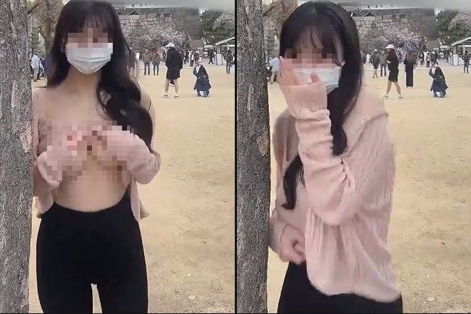 街中や路上でおっぱい凸るの楽しくて止められない韓国の露出狂女さん, いい乳袋w