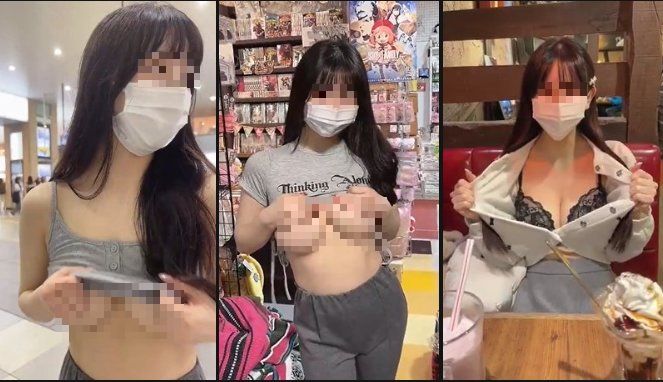 大阪の街中や路上でおっぱい凸るの楽しくて止められない韓国の露出狂さん, 膨らみも表情も最高ww